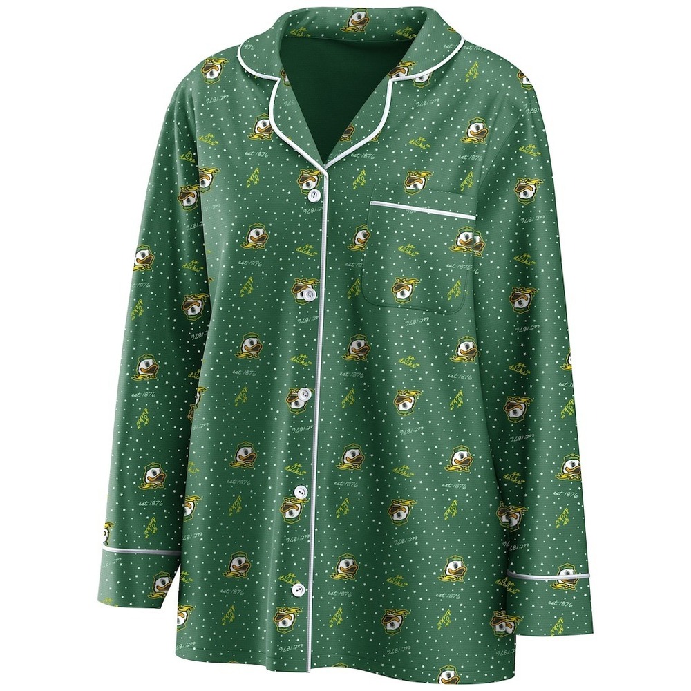 WEAR by Erin Andrews Oregon Ducks Pajama Top Green Star Print Womens L